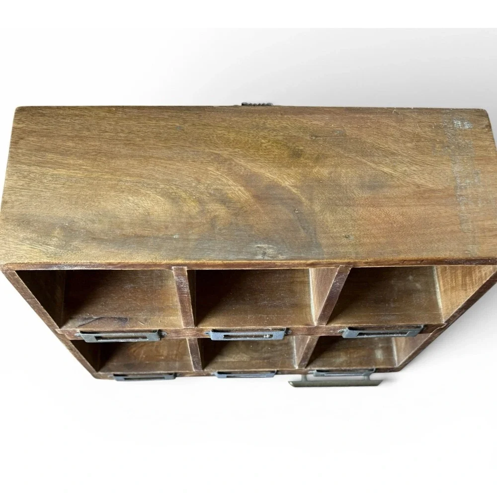 VTG Wood Cubby 6 Compartment Display Organizer Shelf W/ Metal Label Holders
